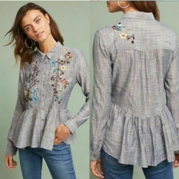Anthropologie Tops - Anthropologie HD in Paris Peplum Ella Sequin Shirt Top LP